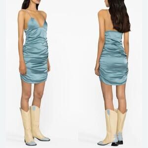 Paris Georgia gathered-detail spaghetti-strap dress sz XXS Blue